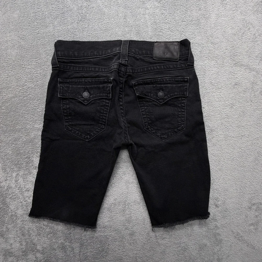 True Religion‎ Shorts Mens Measured 32x12 Black Denim Bermuda Stretch Pockets